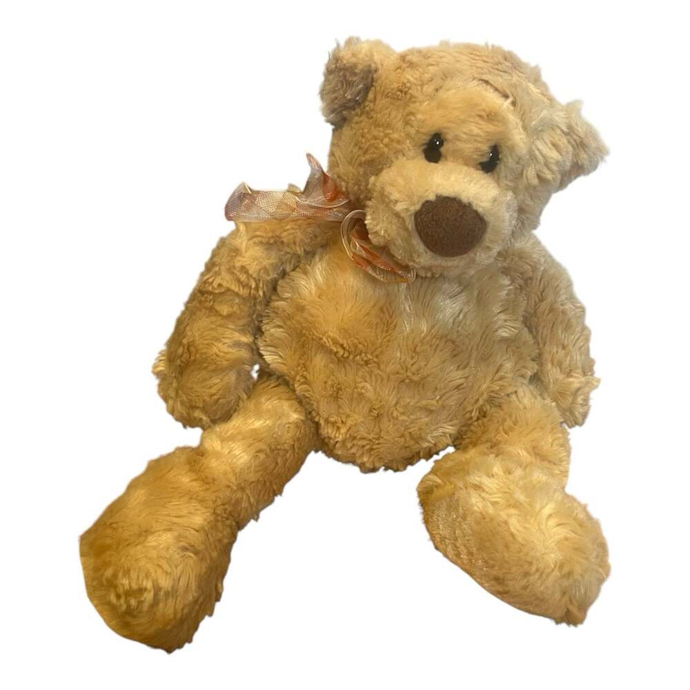 Gund Manni Plush Bear Vintage 1990 15015 Soft Tan Teddy Bear Ribbon Bow Retired